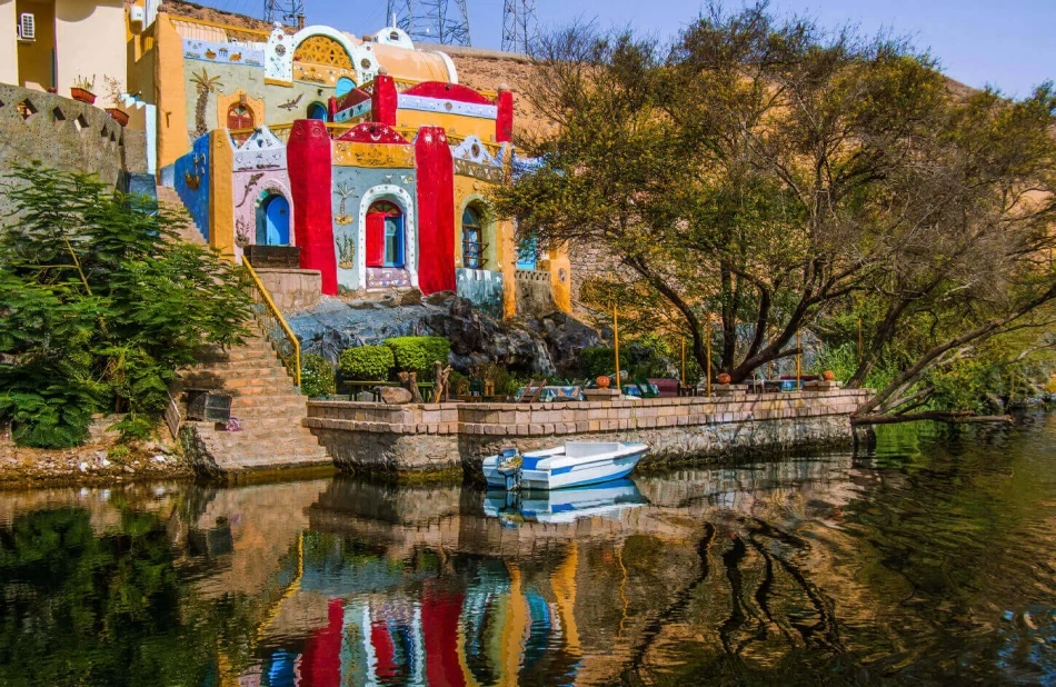 Vibrant Nubian houses on the Nile in Aswan