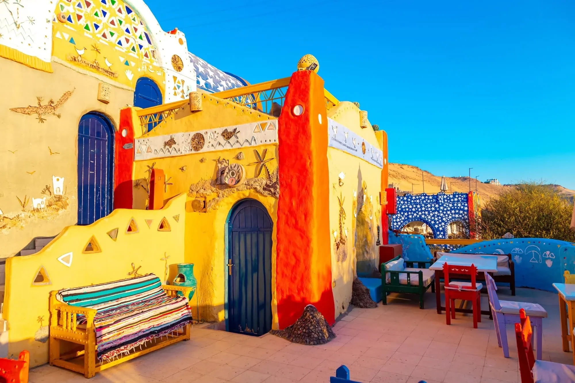 Nubian villages in Aswan featuring vibrant painted houses