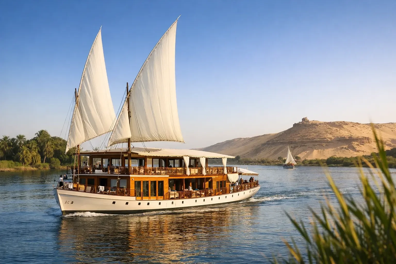 Luxury Dahabiya cruise sailing on the Nile